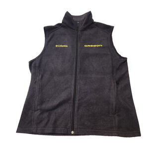 University Oregon Ducks Columbia Fleece Vest Black Sleeveless Zip Jacket Size M